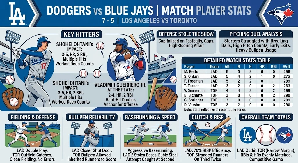 dodgers vs toronto blue jays match player stats