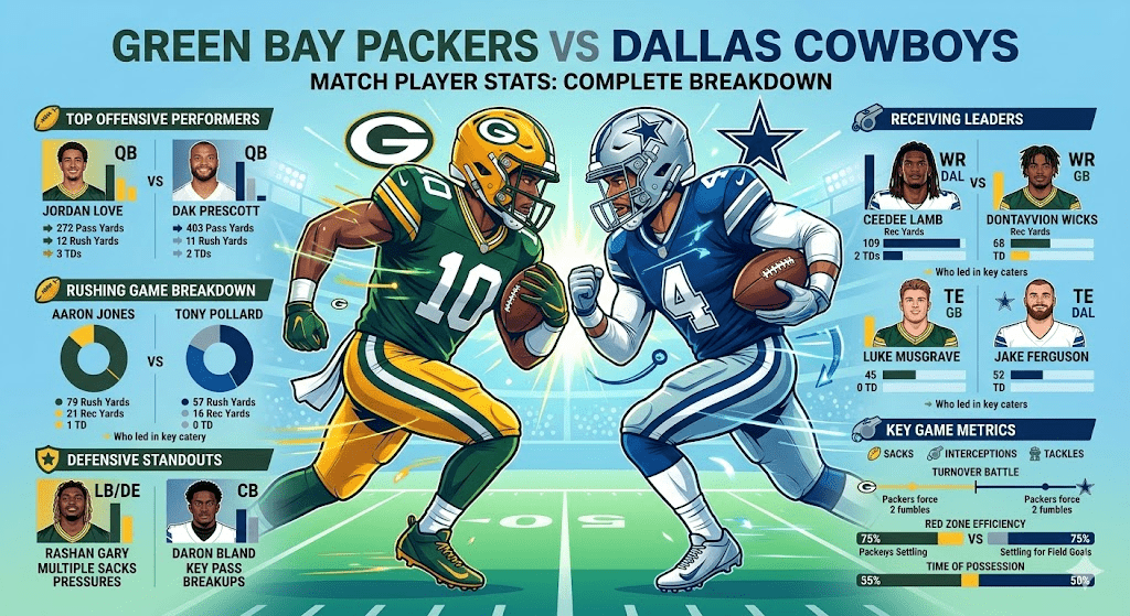Green Bay Packers vs Dallas Cowboys match player stats