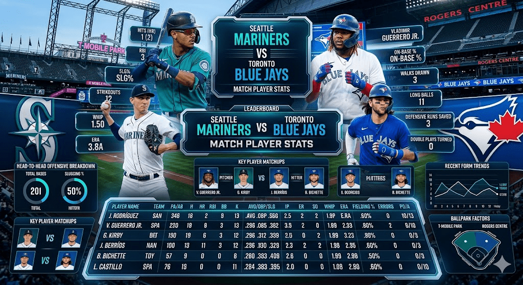 Seattle Mariners vs Toronto Blue Jays match player stats