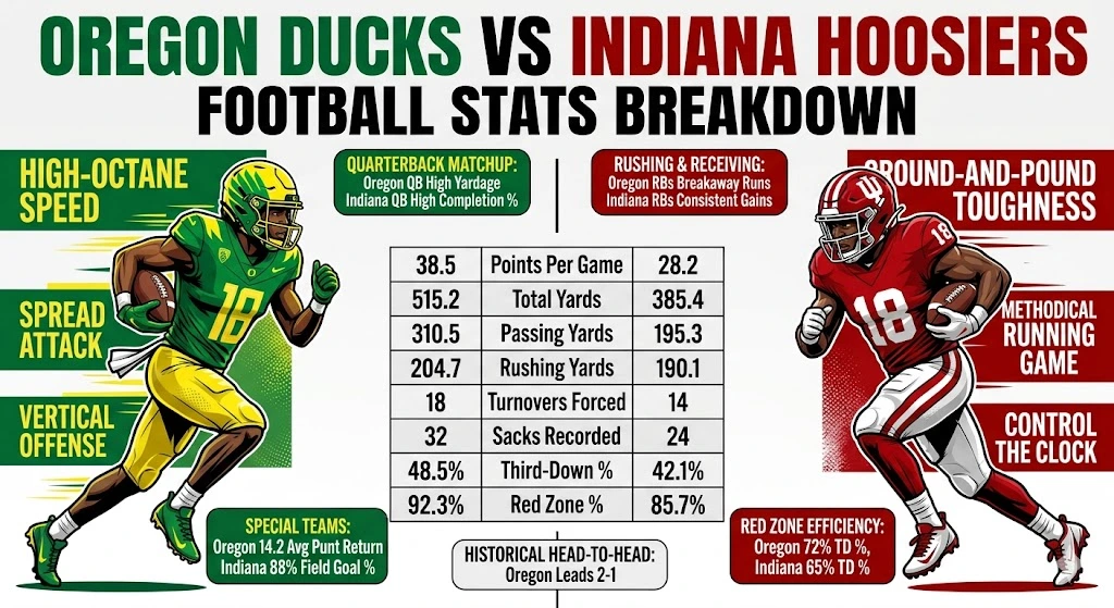 Oregon Ducks vs Indiana Hoosiers Football Stats