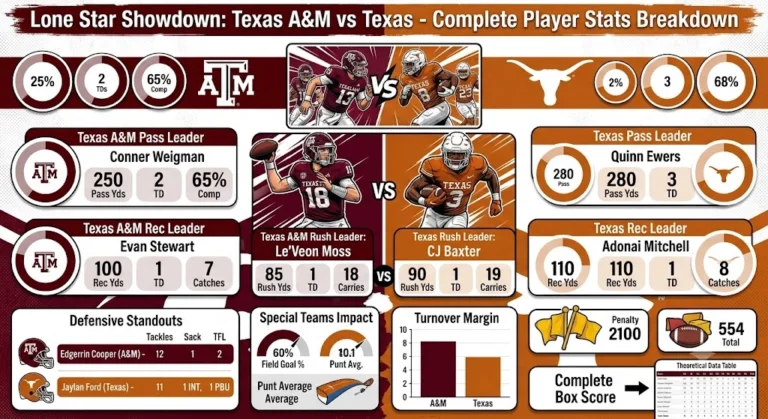 Texas A&M Aggies football vs Texas Longhorns football match player stats