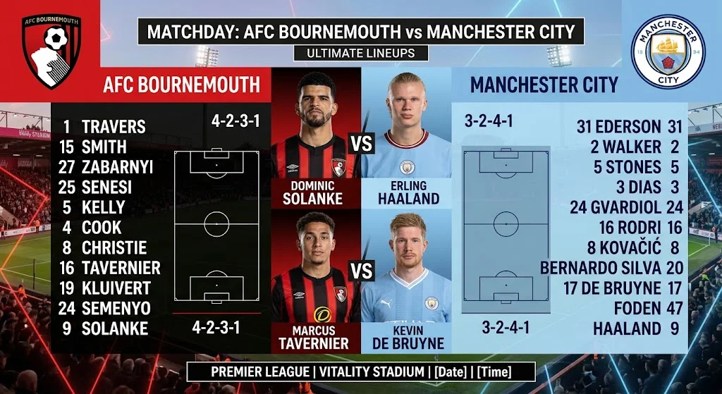 AFC Bournemouth vs Man City Lineups